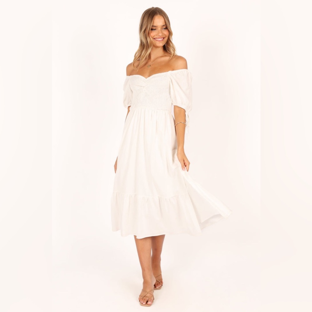 Petal & pup smocked puff sleeve linen midi nwot